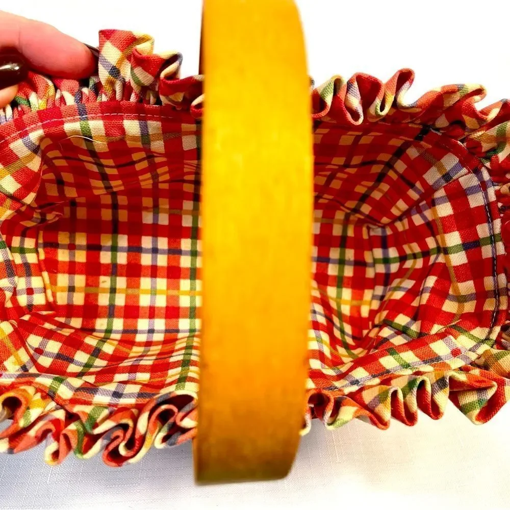 VINTAGE 9x5 RECTANGLE LONGABERGER BASKET with RED PLAID LINER 1999